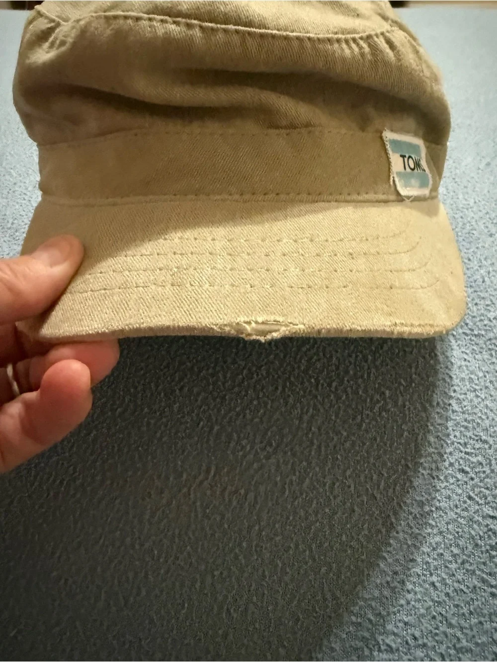 Toms Tan Canvas Military-Style Cap with Logo Patch